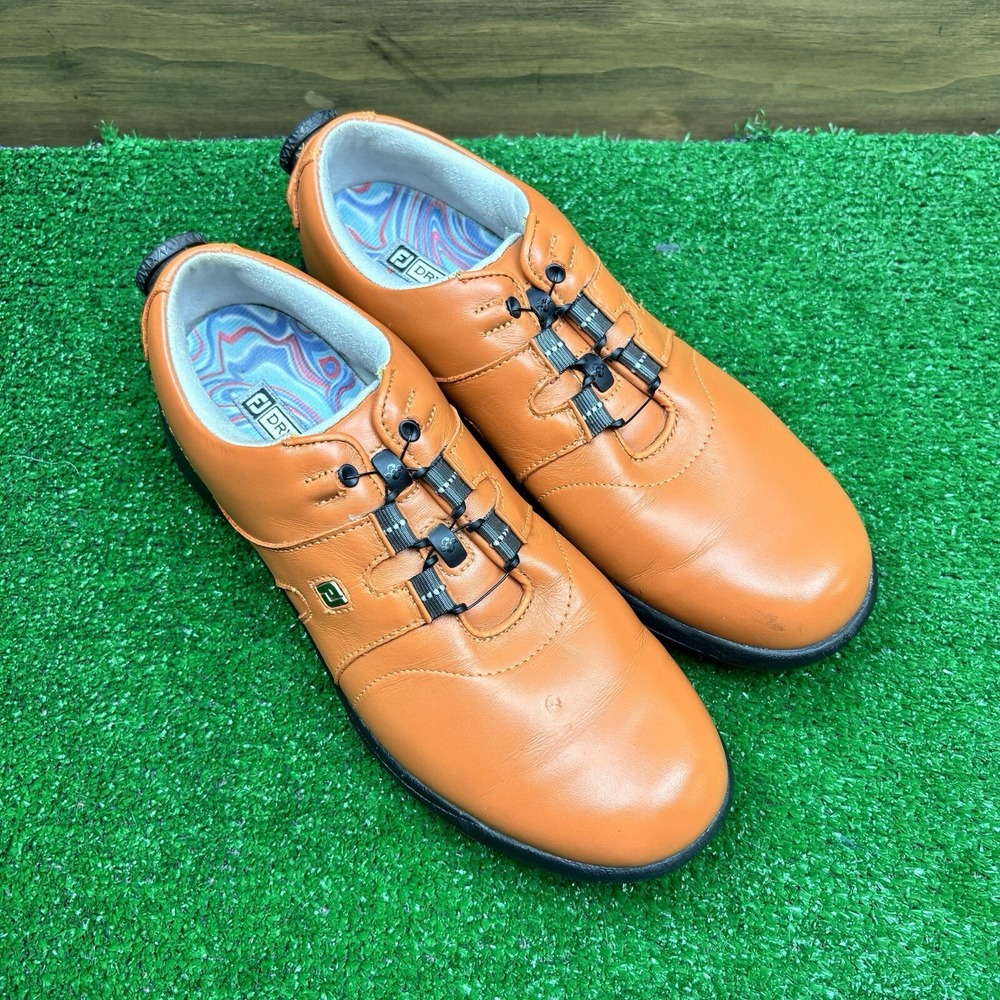 FootJoy Women's DryJoys Boa Shoes Size 7.5 N Orange Ladies Golf With Spikes - Picture 10 of 16